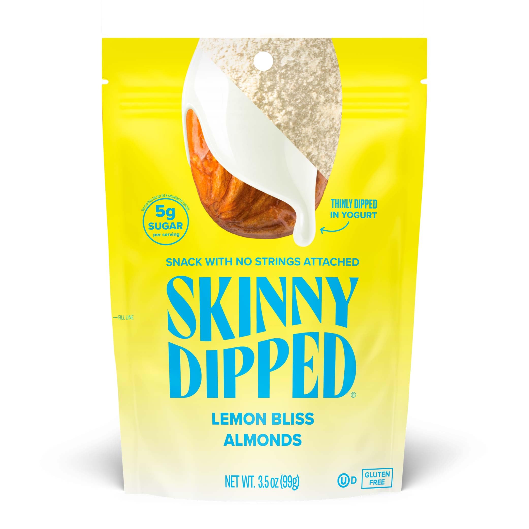 Product image of SKINNYDIPPED Lemon Bliss Yogurt Covered Almonds Healthy Snack Plant Protein Gluten Free Resealable Bags 3.5