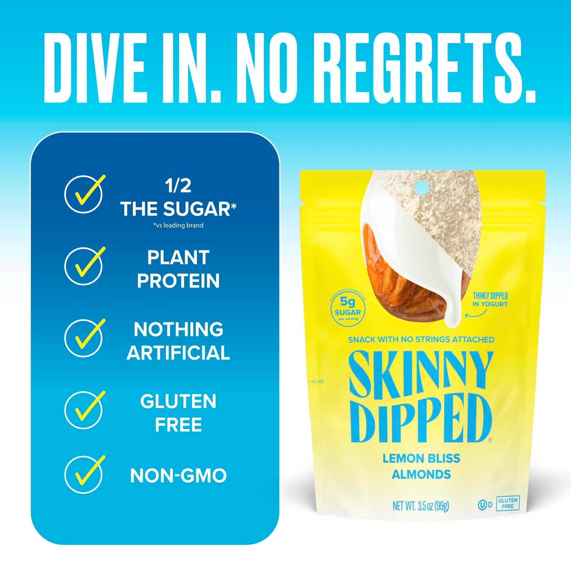Product image of SKINNYDIPPED Lemon Bliss Yogurt Covered Almonds Healthy Snack Plant Protein Gluten Free Resealable Bags 3.5