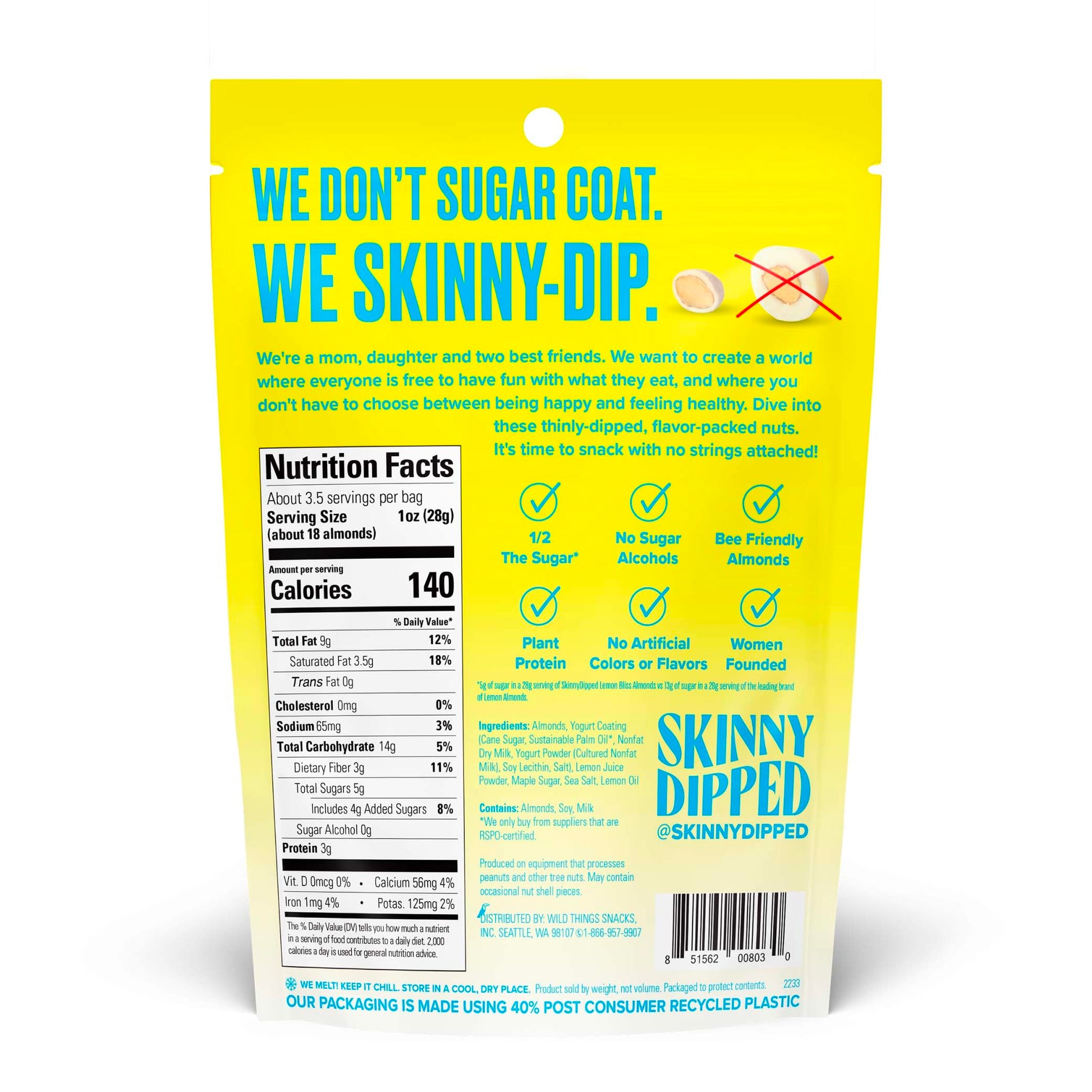 Product image of SKINNYDIPPED Lemon Bliss Yogurt Covered Almonds Healthy Snack Plant Protein Gluten Free Resealable Bags 3.5