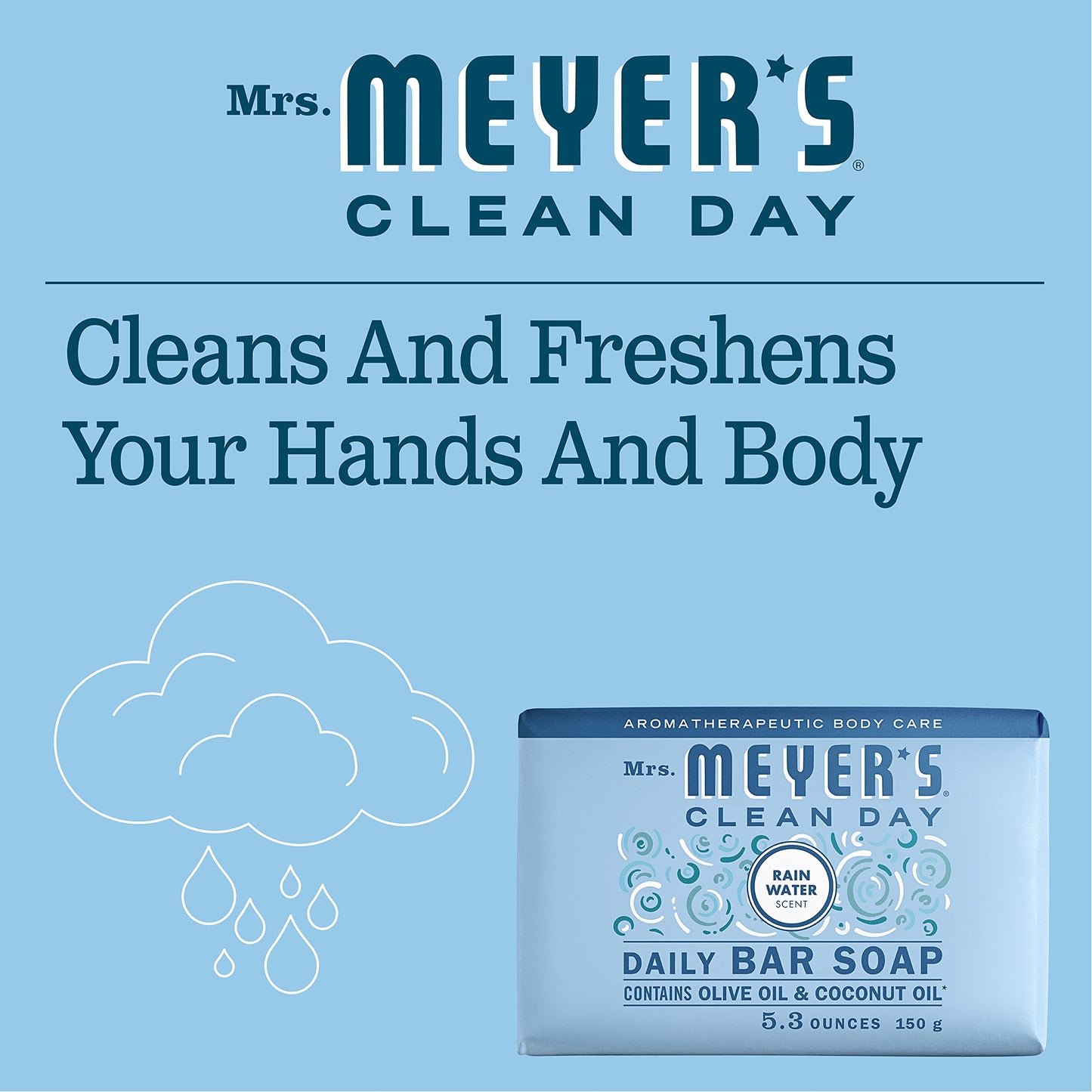 Product image of Mrs. MEYER'S Clean Day Bar Soap Rain Water Scent Made Essential Oils Use as Body Wash or Hand Soap 5.3 oz