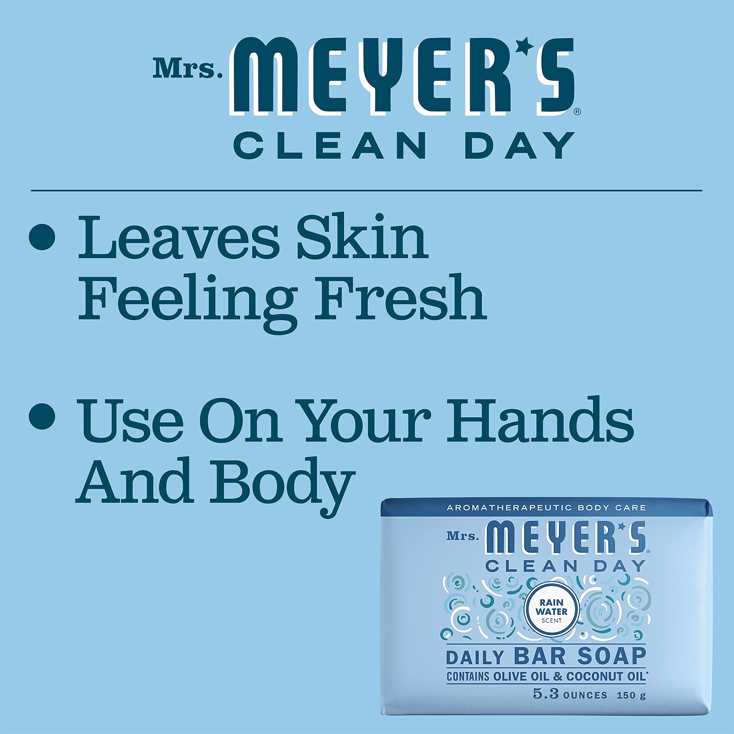 Product image of Mrs. MEYER'S Clean Day Bar Soap Rain Water Scent Made Essential Oils Use as Body Wash or Hand Soap 5.3 oz