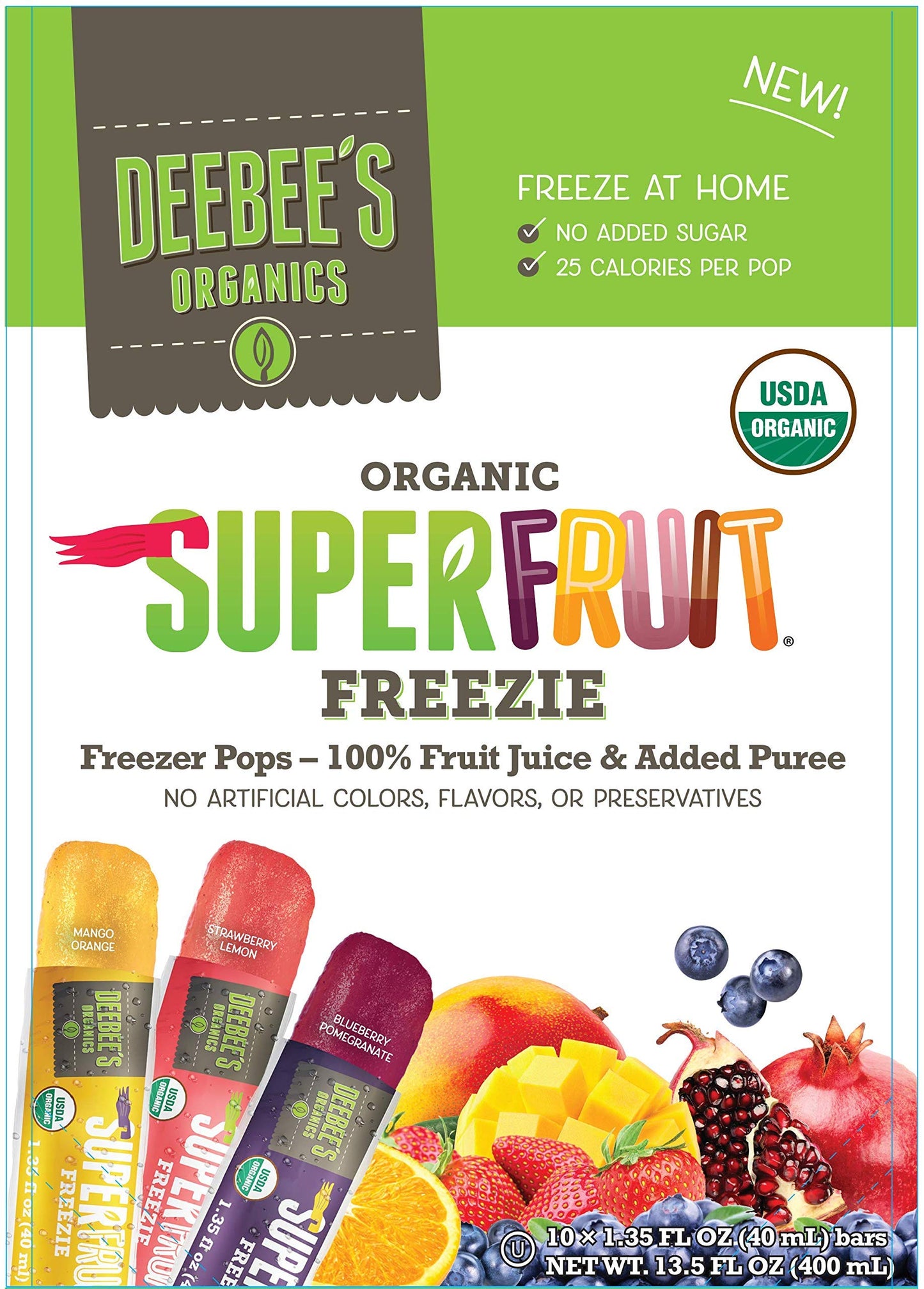 Product image of Deebee's 100% Organics Super Fruit Freezie Frozen Juice Bars Grape Strawberry and Tropical Fruit Popsicles