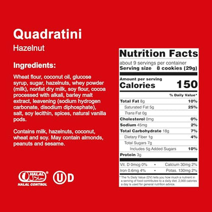 Product image of Loacker Quadratini Hazelnut Wafer Cookies Bite Size 30% Less Sugar Hazelnut Cream Filling NON-GMO 100%