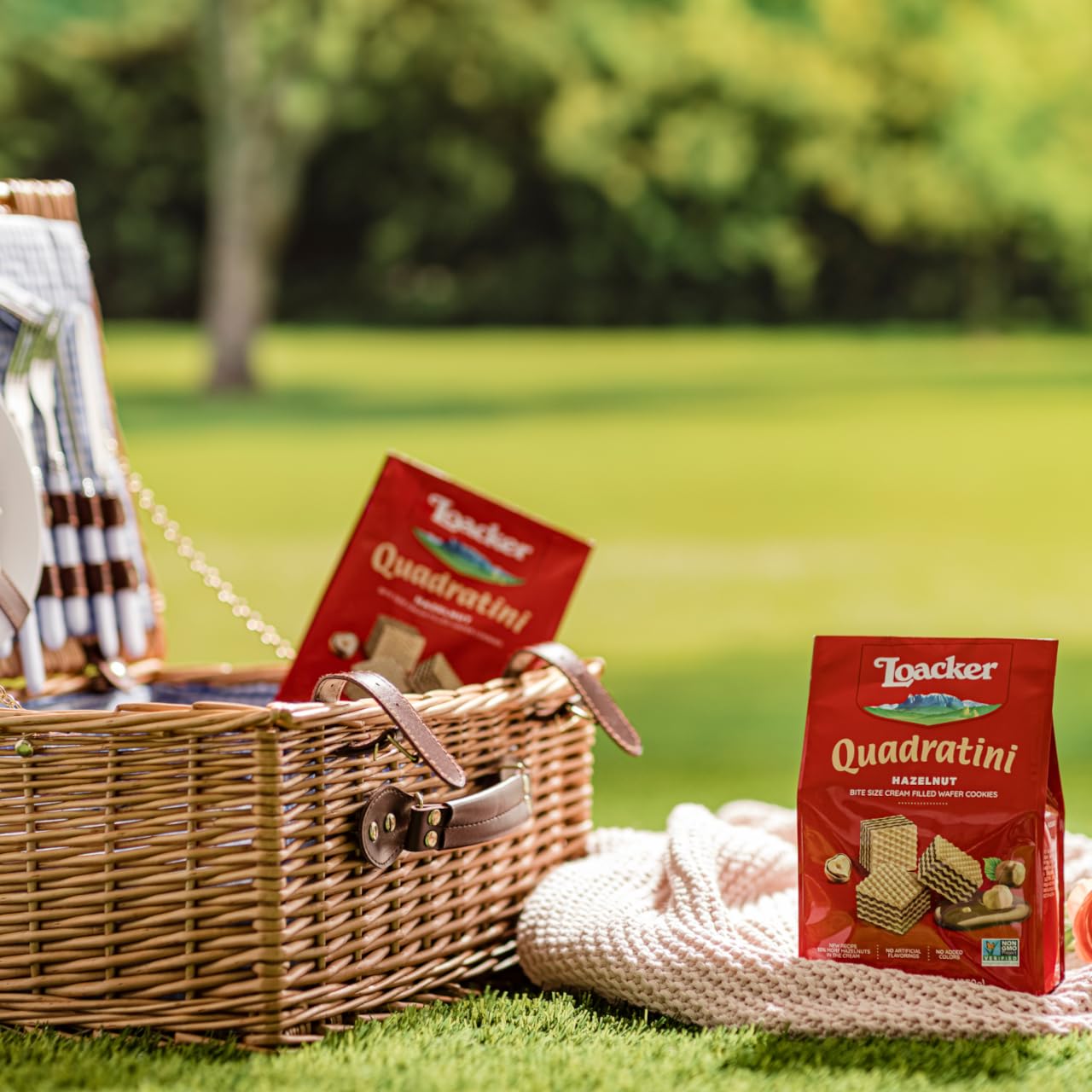 Product image of Loacker Quadratini Hazelnut Wafer Cookies Bite Size 30% Less Sugar Hazelnut Cream Filling NON-GMO 100%