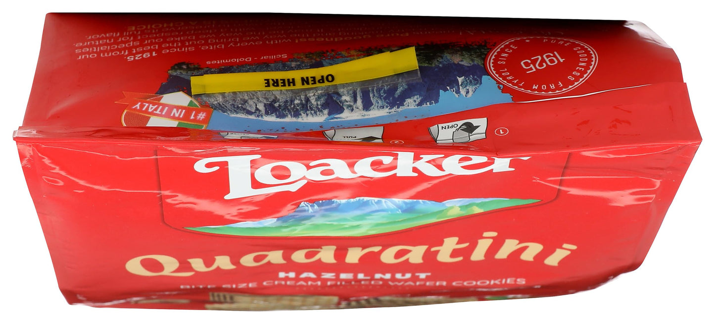 Product image of Loacker Quadratini Hazelnut Wafer Cookies Bite Size 30% Less Sugar Hazelnut Cream Filling NON-GMO 100%