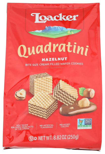 Product image of Loacker Quadratini Hazelnut Wafer Cookies Bite Size 30% Less Sugar Hazelnut Cream Filling NON-GMO 100%