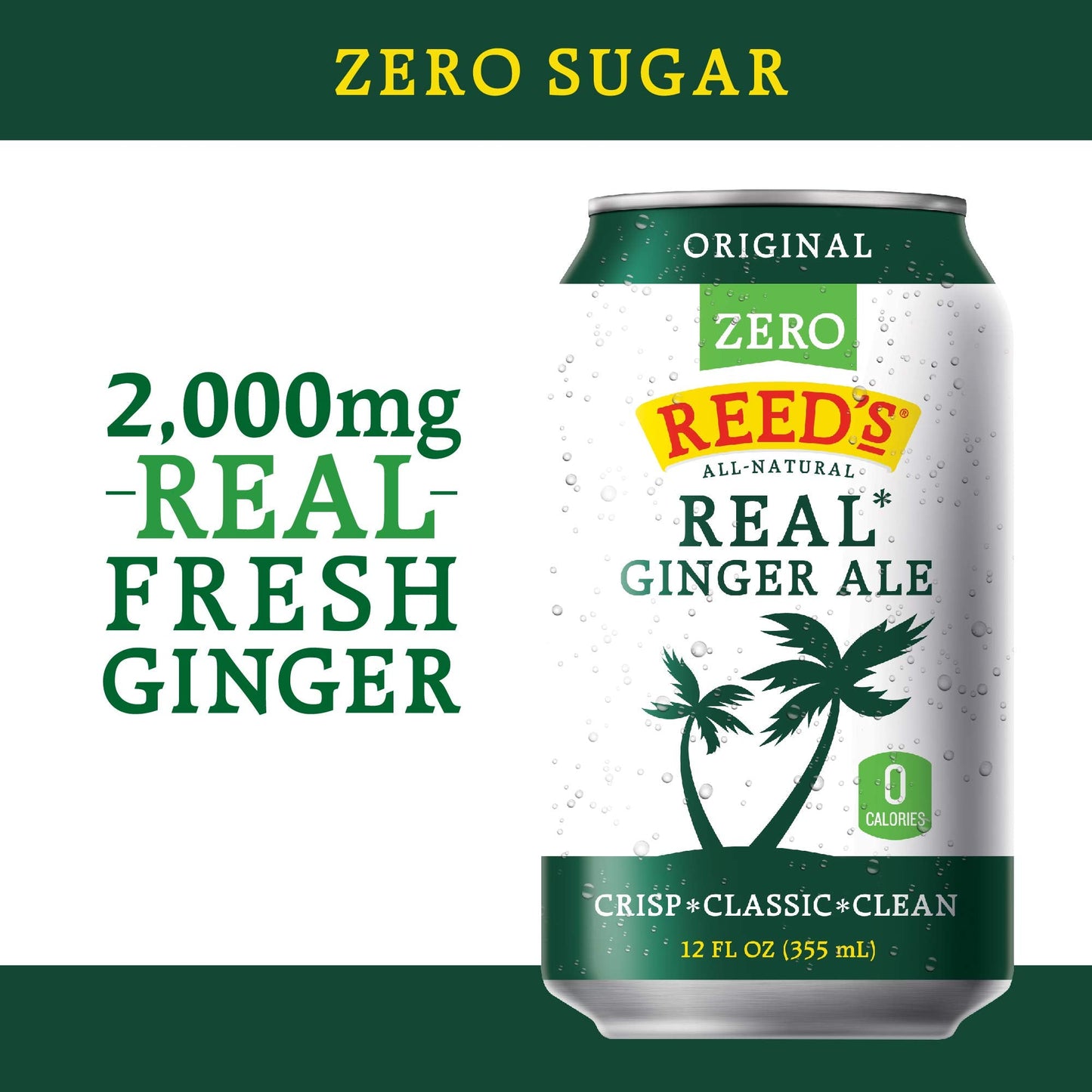 Product image of Reed's Zero Sugar Real Ginger Ale All-Natural Classic Ginger Ale Made Real Ginger can 12 oz 12 oz Pack of 8