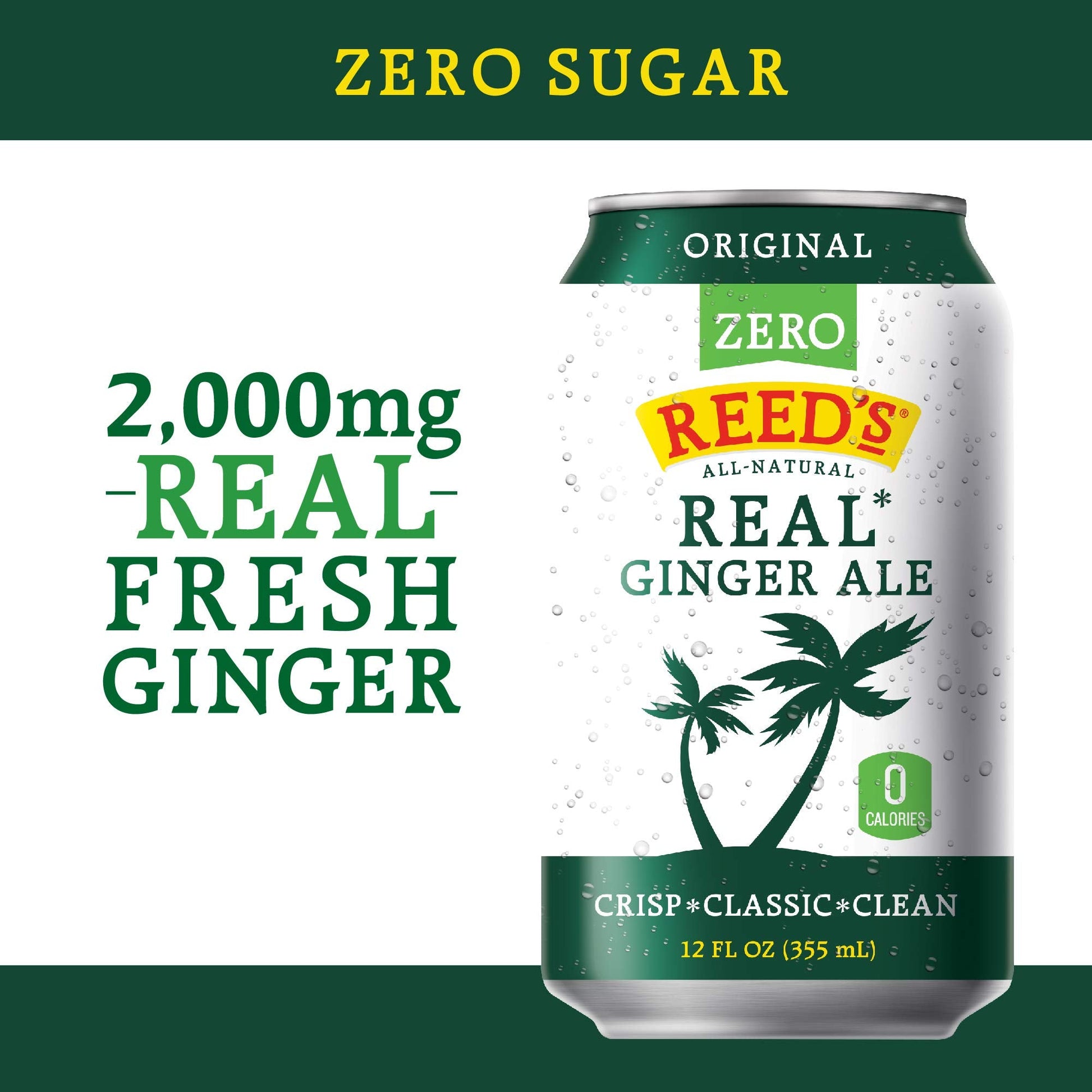 Product image of Reed's Zero Sugar Real Ginger Ale All-Natural Classic Ginger Ale Made Real Ginger can 12 oz 12 oz Pack of 8