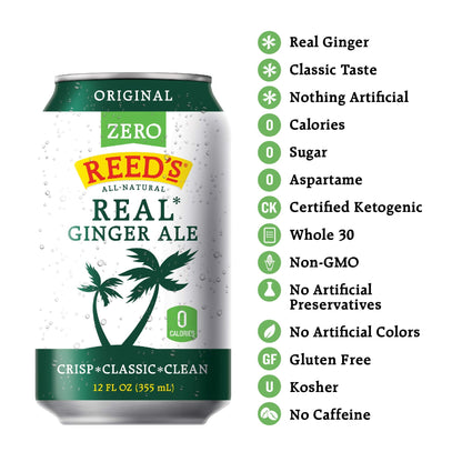 Product image of Reed's Zero Sugar Real Ginger Ale All-Natural Classic Ginger Ale Made Real Ginger can 12 oz 12 oz Pack of 8