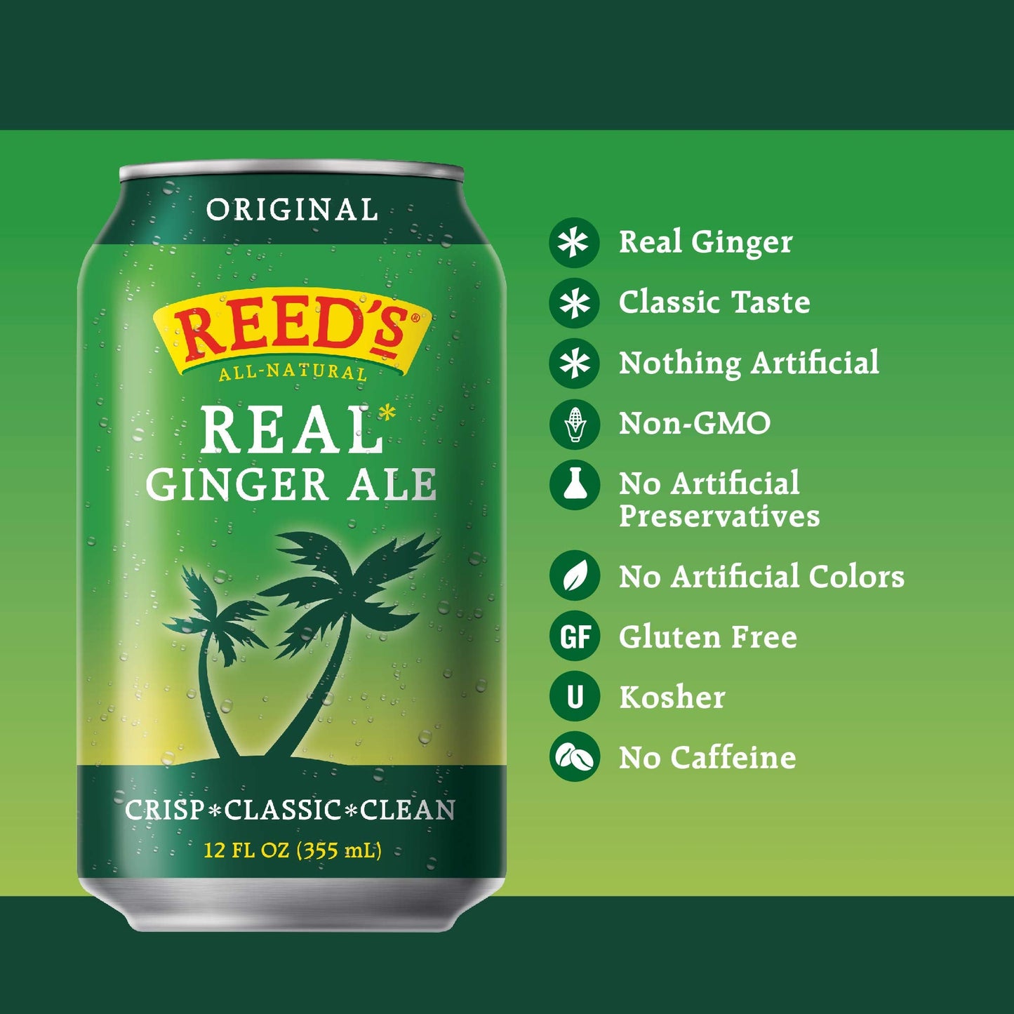 Product image of Reed's Real Ginger Ale All-Natural Classic Ginger Ale Made Real Ginger - cans 12 oz 12 oz Pack of 8