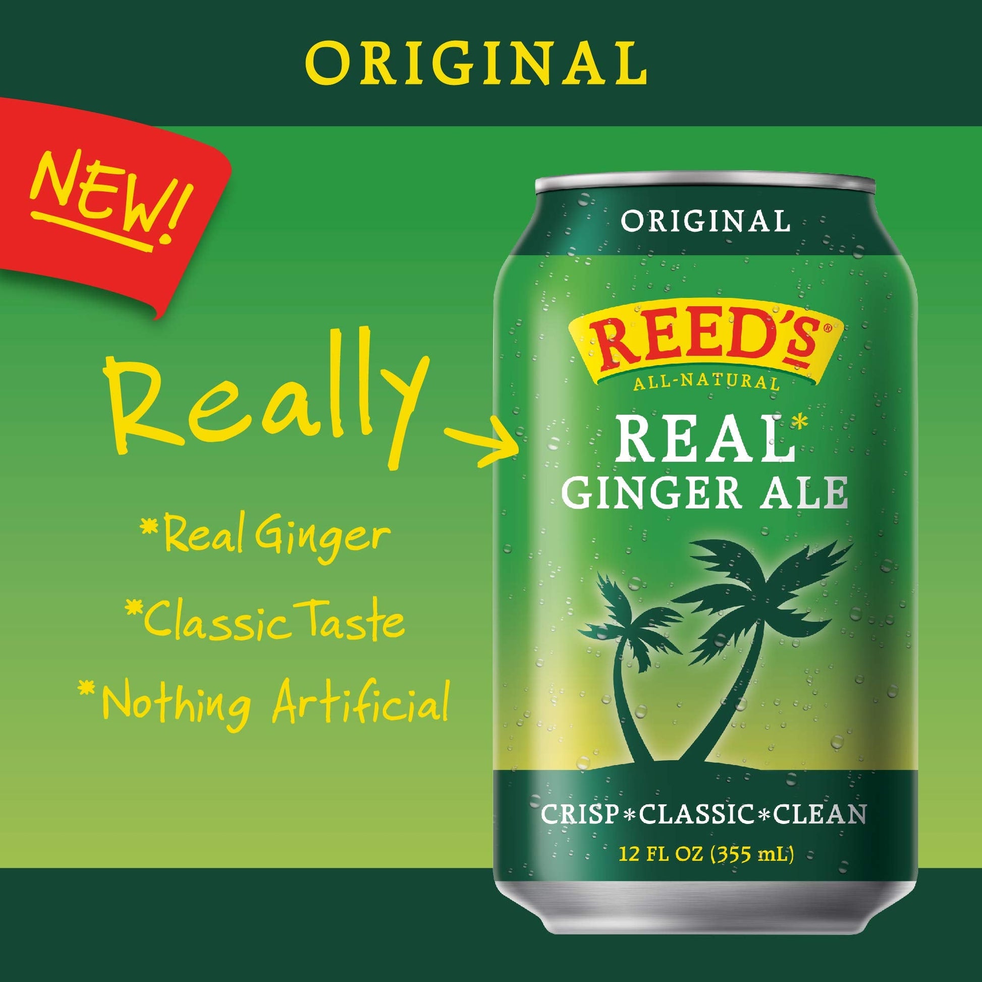 Product image of Reed's Real Ginger Ale All-Natural Classic Ginger Ale Made Real Ginger - cans 12 oz 12 oz Pack of 8