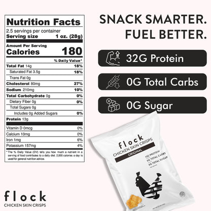 Product image of Flock Keto Chicken Skin Chips Original Flavor Low Carb High Protein Gluten-Free 1 oz 1 oz Pack of 8