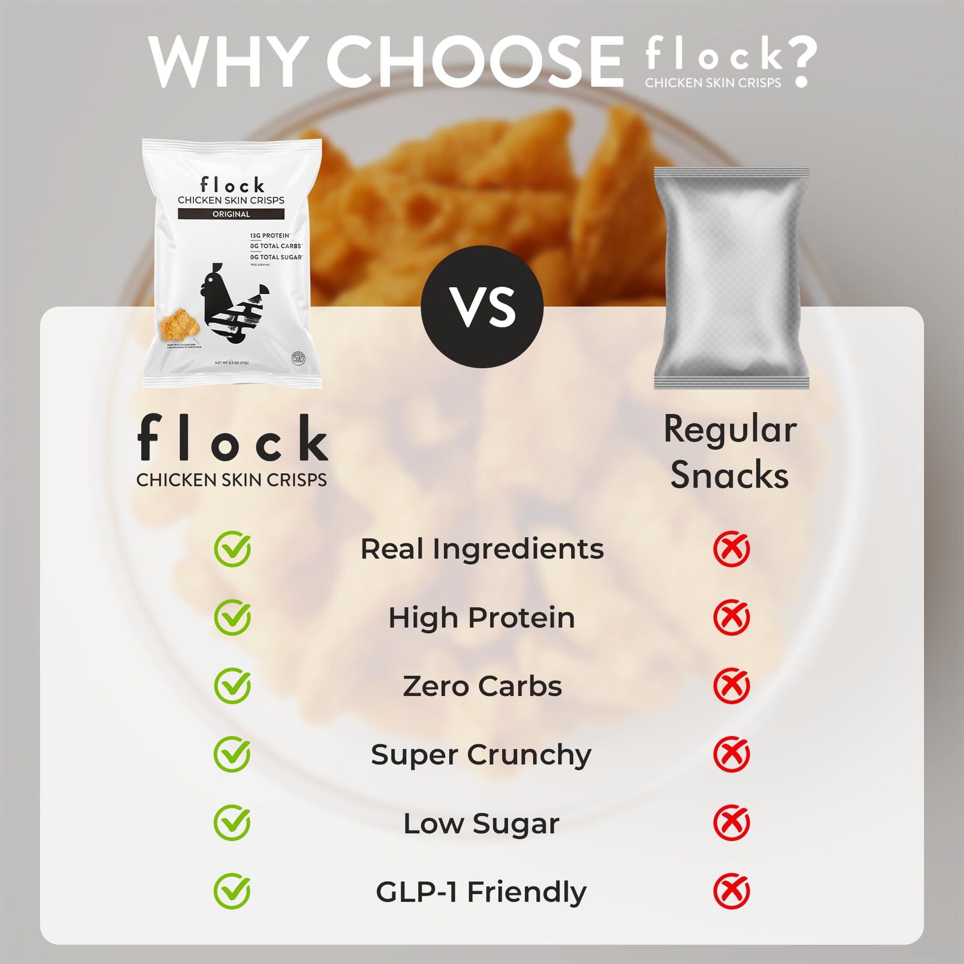 Product image of Flock Keto Chicken Skin Chips Original Flavor Low Carb High Protein Gluten-Free 1 oz 1 oz Pack of 8