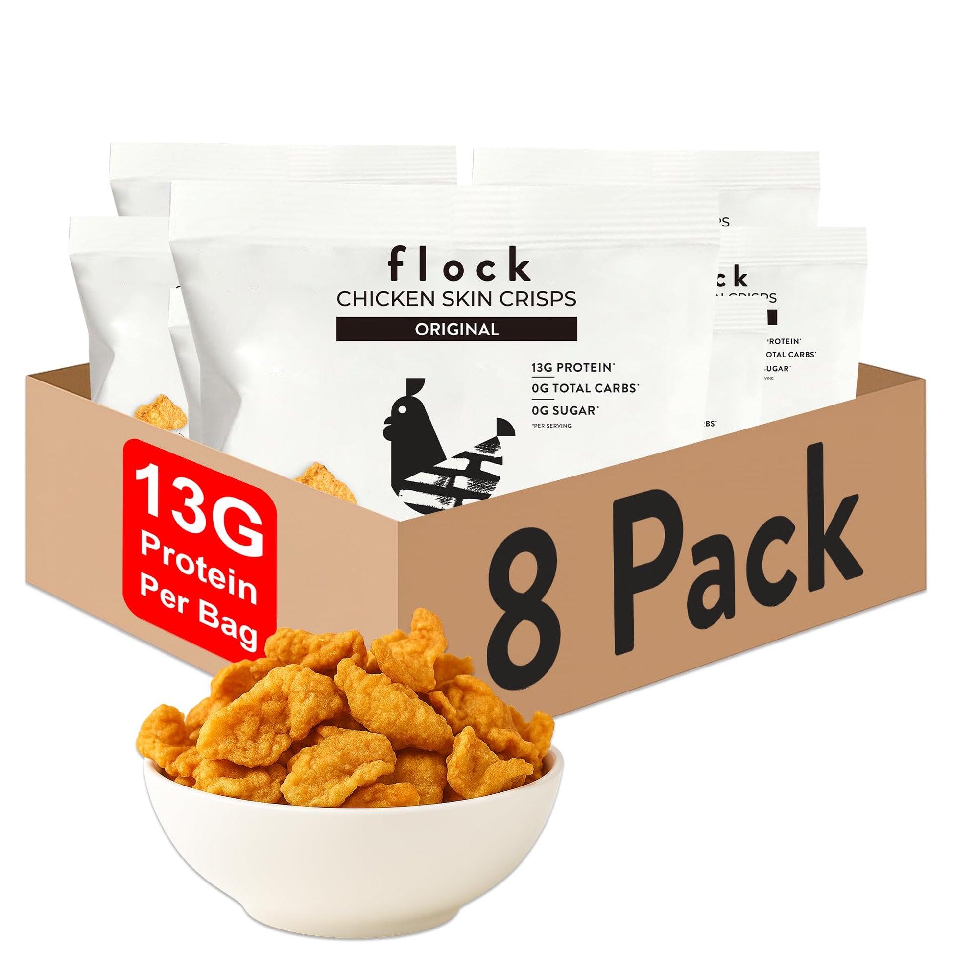 Product image of Flock Keto Chicken Skin Chips Original Flavor Low Carb High Protein Gluten-Free 1 oz 1 oz Pack of 8