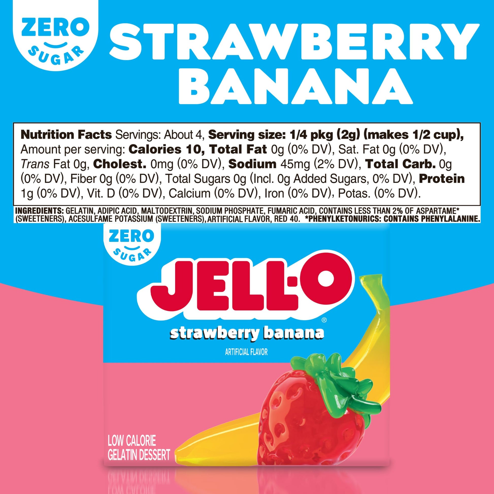 Product image of Jell-O Sugar-Free Gelatin Dessert Strawberry Banana 0.3 oz 0.3 oz Pack of 4