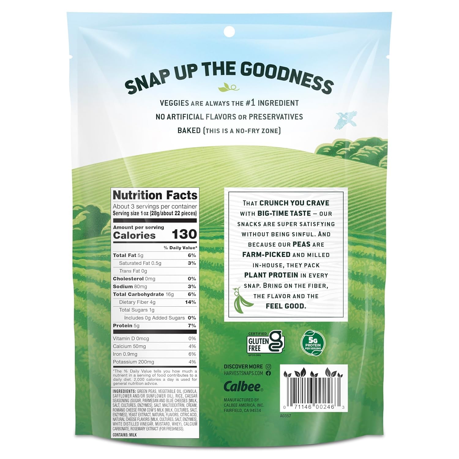 Product image of HARVEST SNAPS Green Pea Snack Crisps Caesar Plant-based Baked Gluten-Free 3.3 oz 3.3 oz Pack of 12