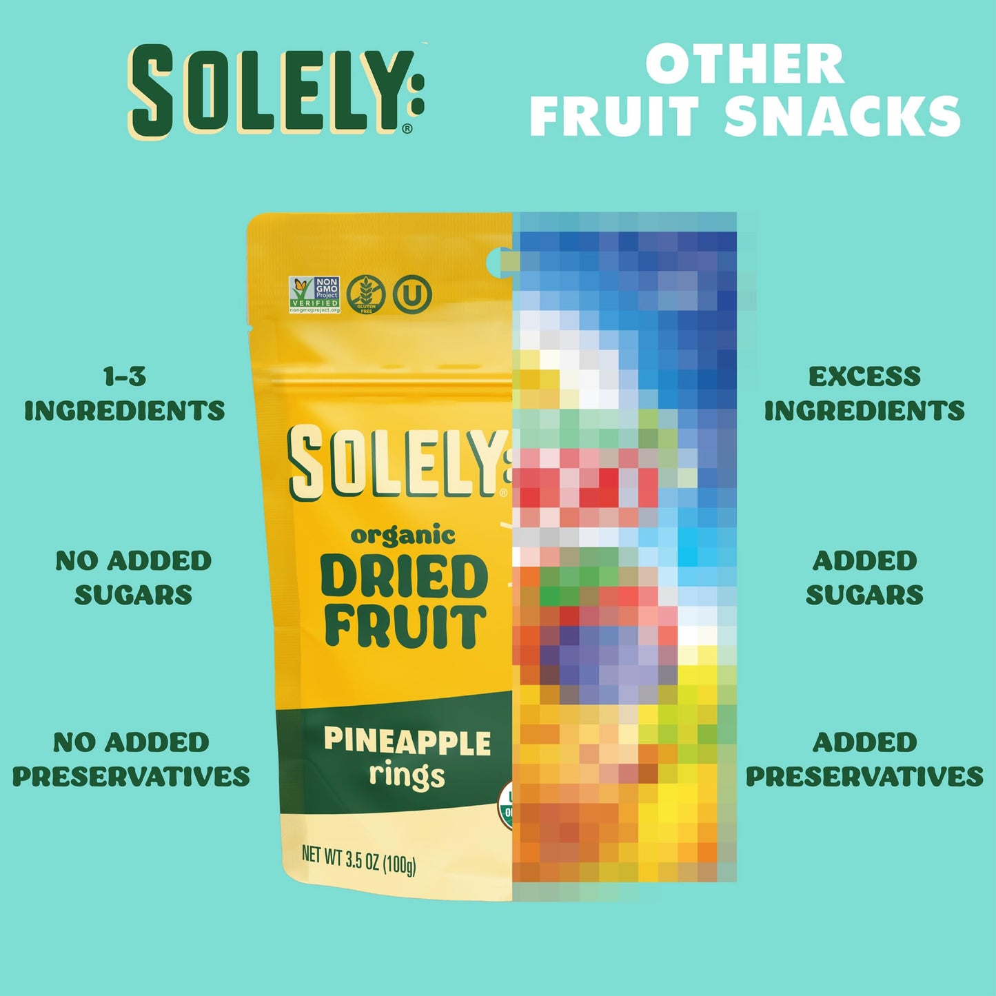 Product image of SOLELY Organic Dried Pineapple Rings Healthy Snacks Resealable Bags Non GMO Vegan Shelf Stable 3.5 oz 3.5 oz