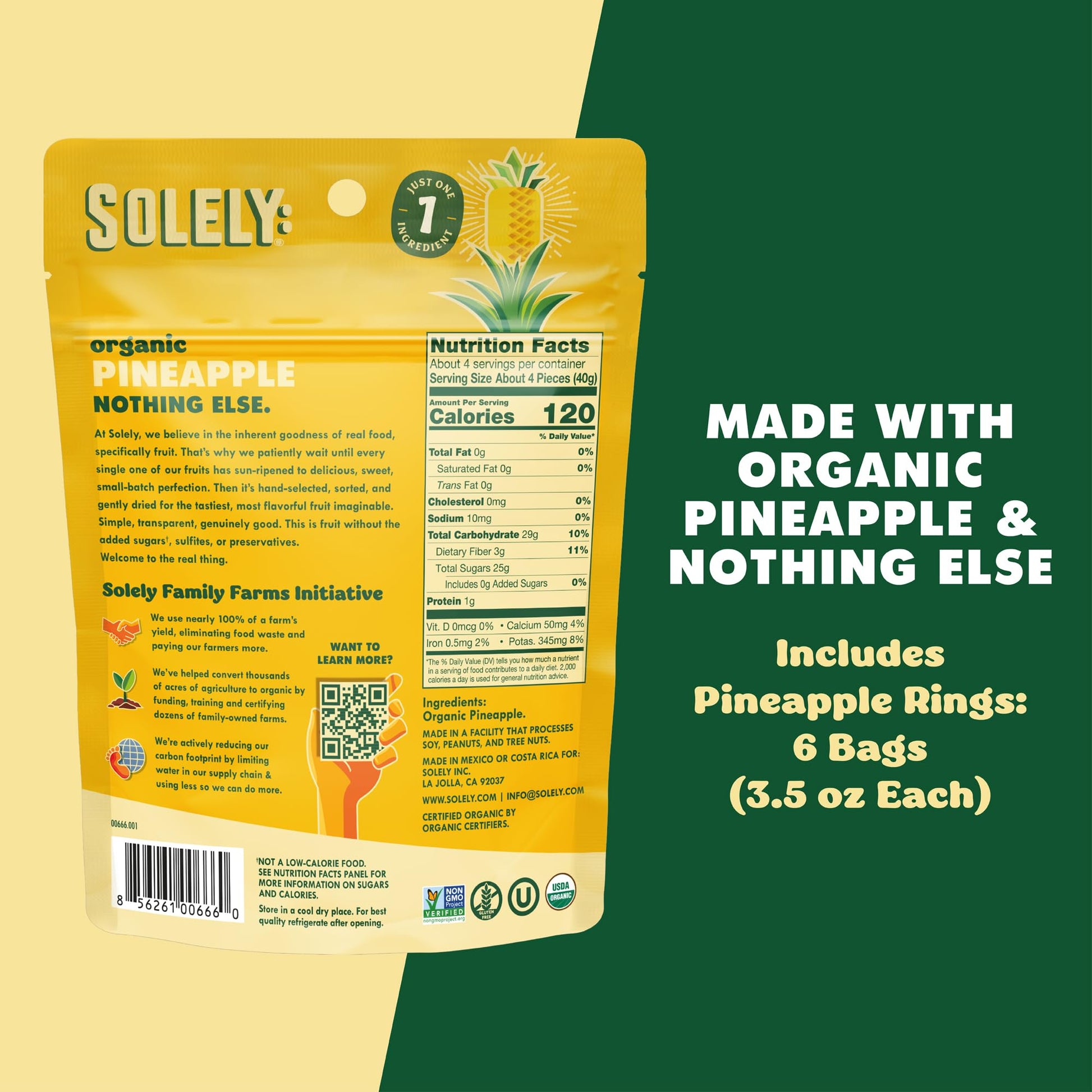 Product image of SOLELY Organic Dried Pineapple Rings Healthy Snacks Resealable Bags Non GMO Vegan Shelf Stable 3.5 oz 3.5 oz