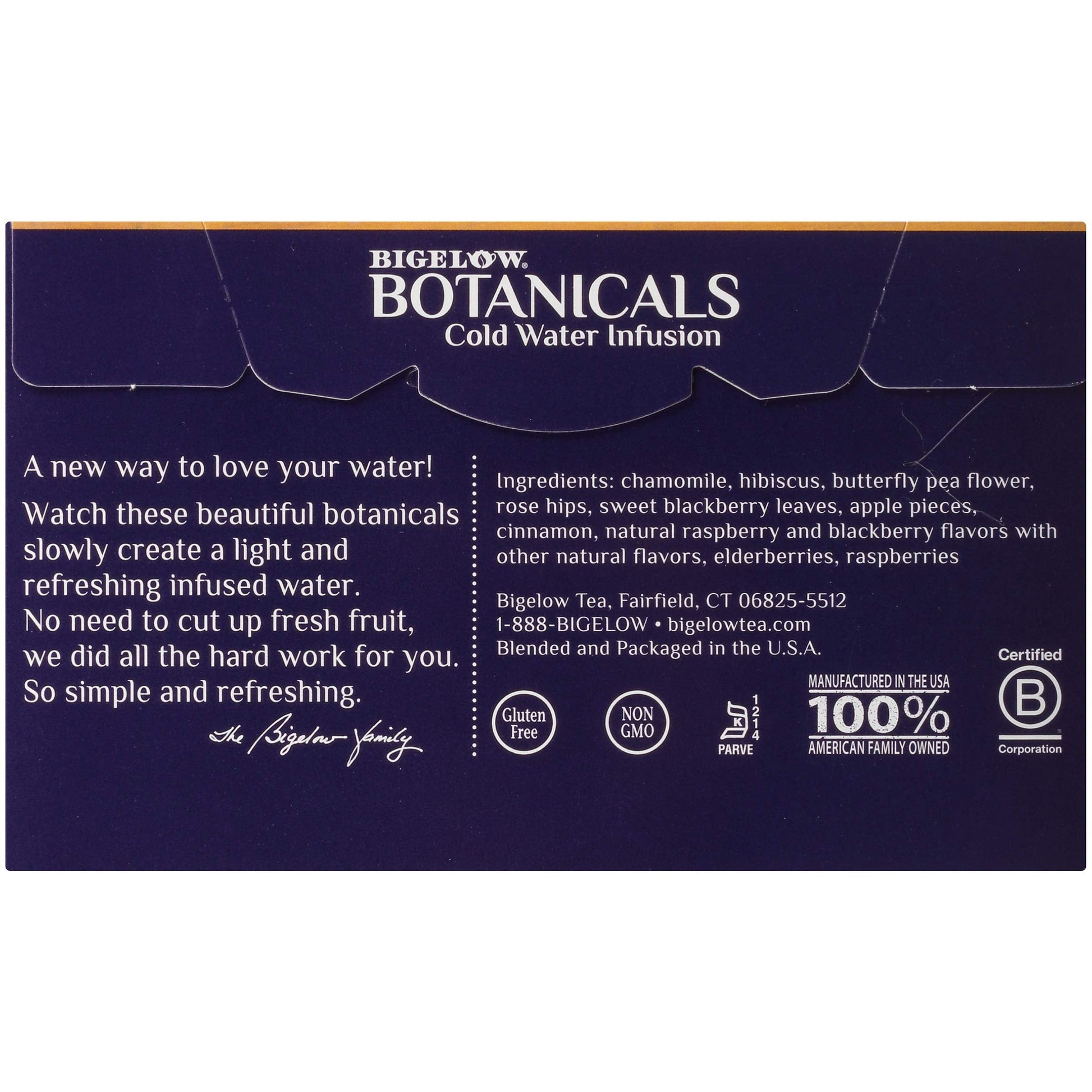 Product image of Bigelow Tea Botanicals Cold Water Infusion Blackberry Raspberry Hibiscus Herbal Tea Caffeine Free 18 ct Box