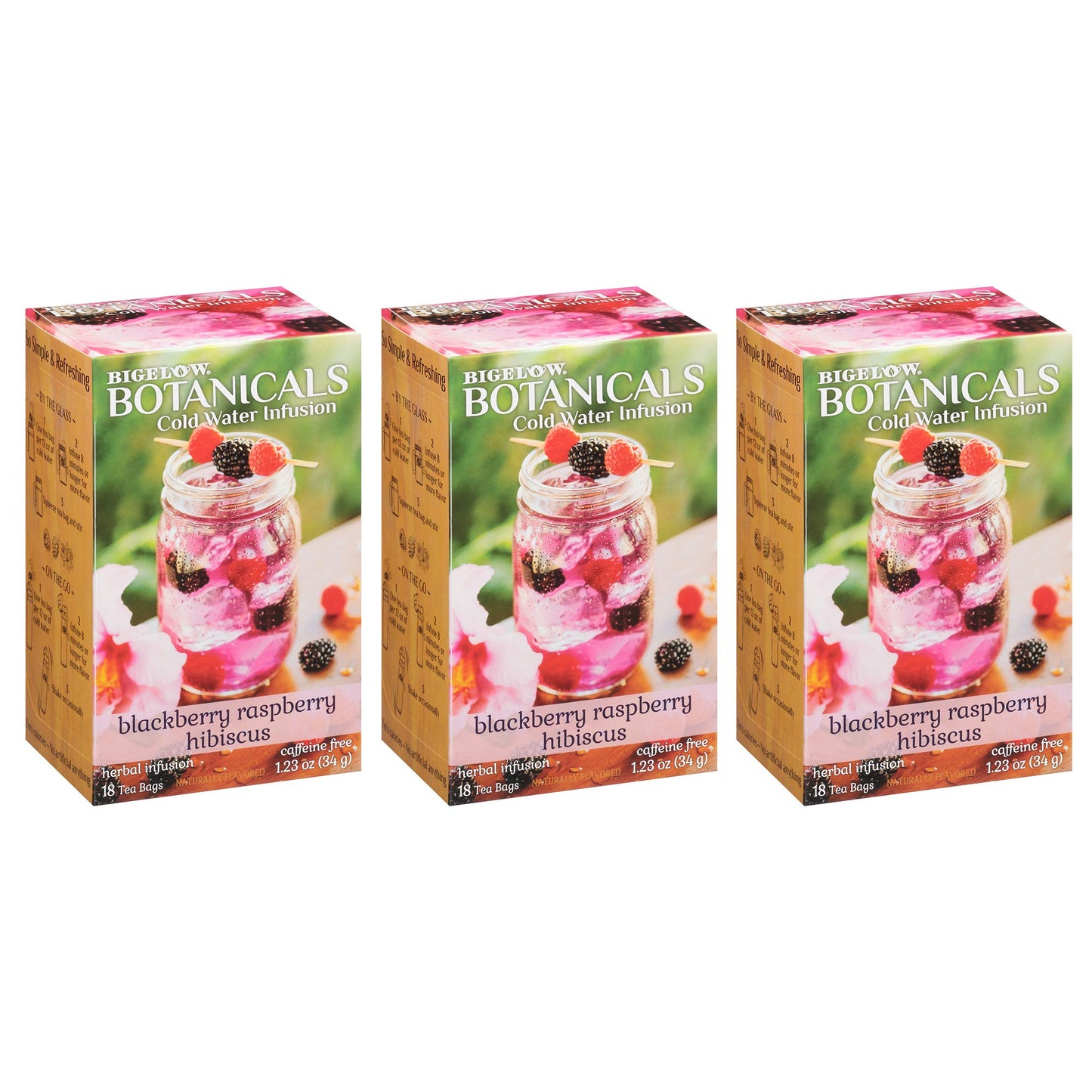 Product image of Bigelow Tea Botanicals Cold Water Infusion Blackberry Raspberry Hibiscus Herbal Tea Caffeine Free 18 ct Box