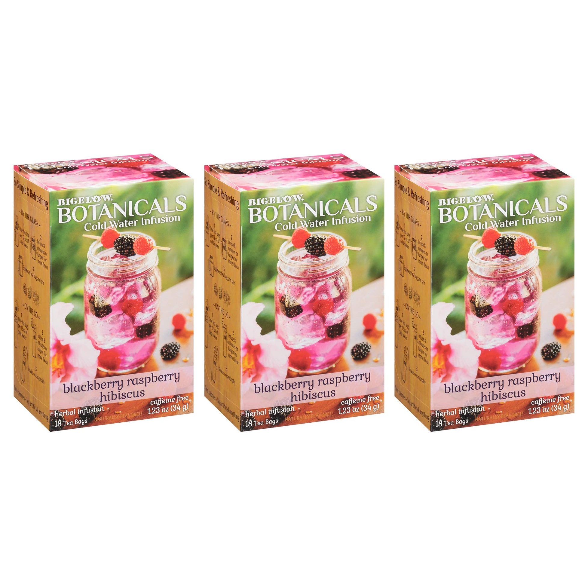 Product image of Bigelow Tea Botanicals Cold Water Infusion Blackberry Raspberry Hibiscus Herbal Tea Caffeine Free 18 ct Box