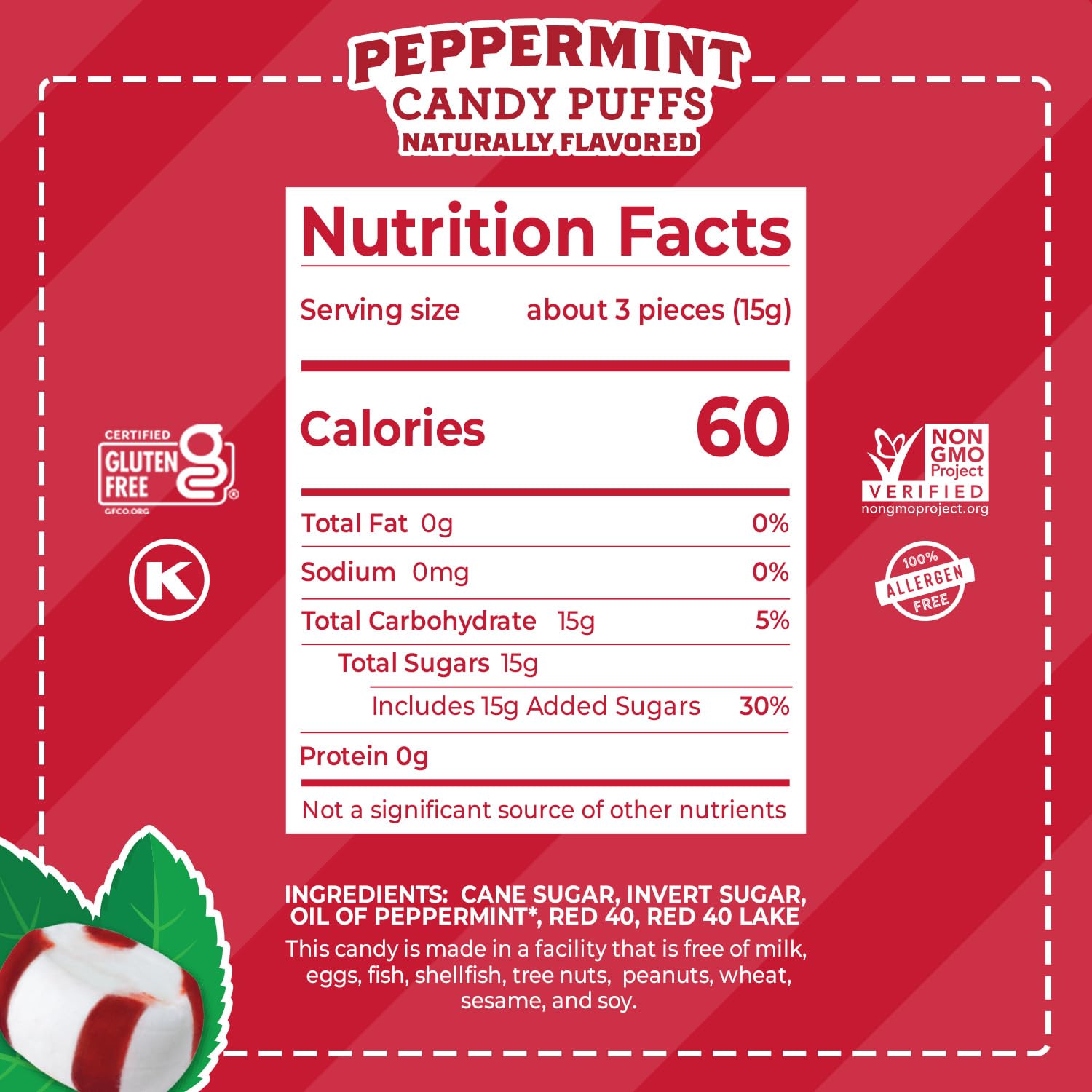 Product image of Red Bird Soft Peppermint Puffs Christmas Candy Individually Wrapped Tub Perfect for Stocking Stuffers 18 oz