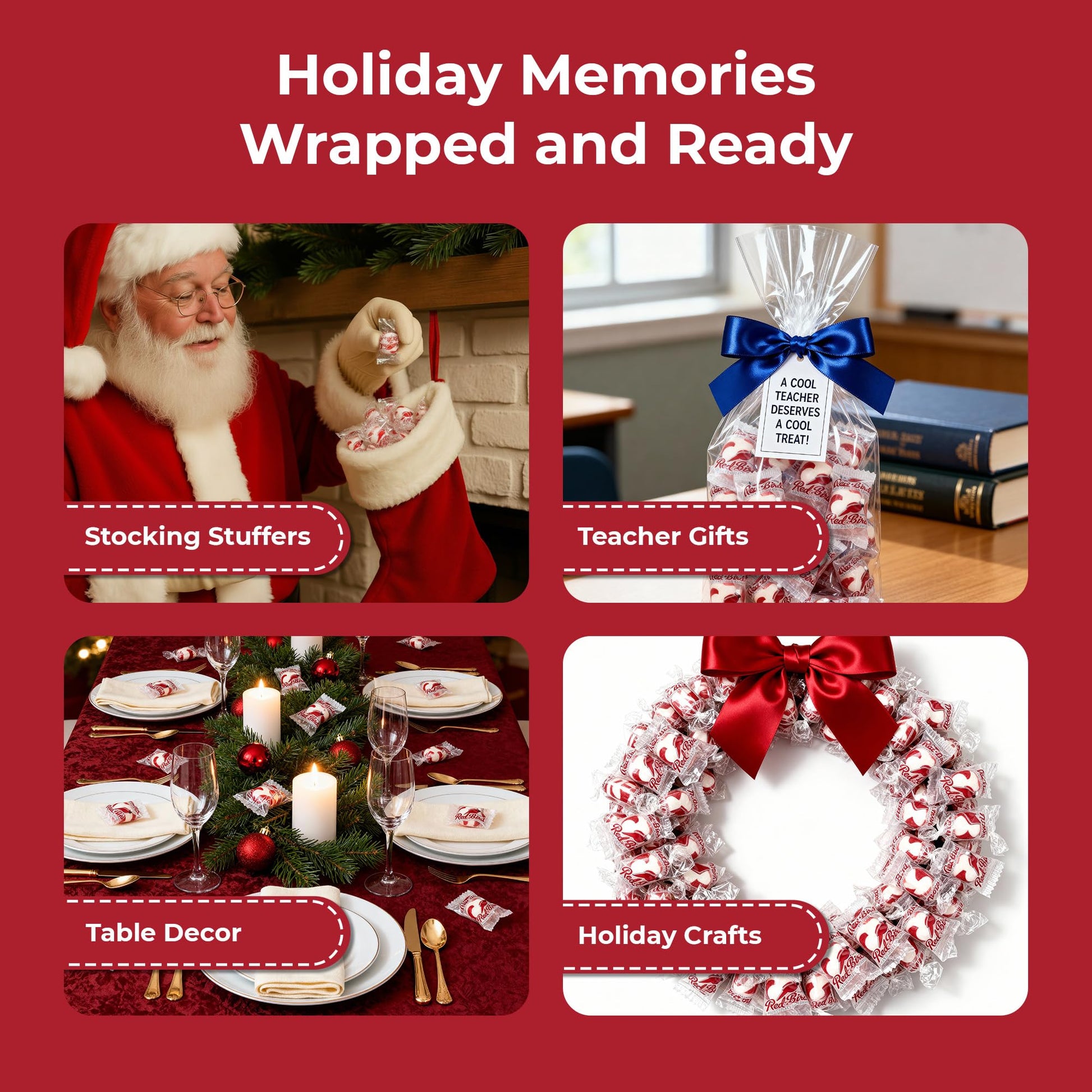 Product image of Red Bird Soft Peppermint Puffs Christmas Candy Individually Wrapped Tub Perfect for Stocking Stuffers 18 oz