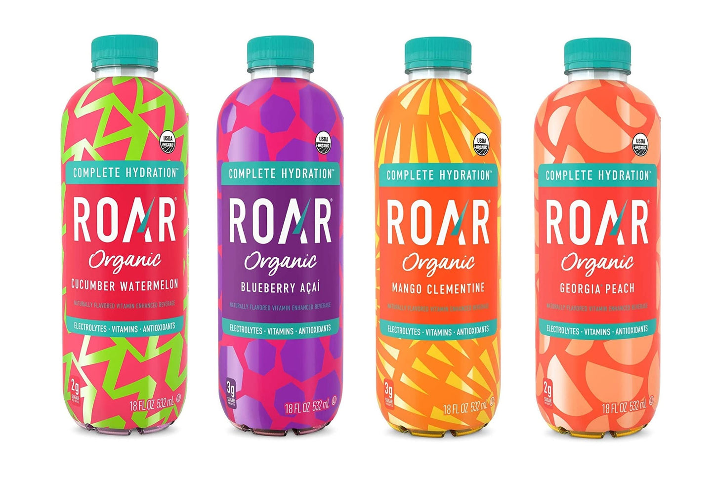 ROAR Organic Electrolyte Drink 8 Pack Low Sugar Coconut Water 4 Flavors Post Workout Hydration with Antioxidants B Vitamins