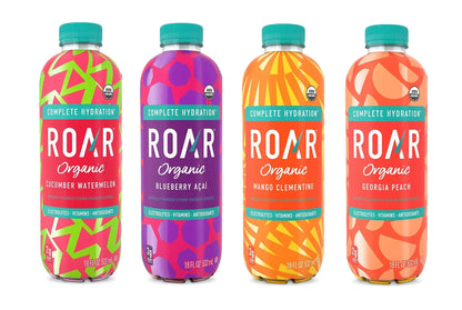 ROAR Organic Electrolyte Drink 8 Pack Low Sugar Coconut Water 4 Flavors Post Workout Hydration with Antioxidants B Vitamins