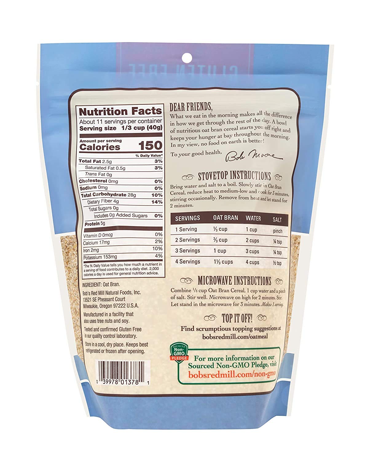 Product image of Bob's Red Mill Gluten Free Oat Bran Resealable 16 oz 16 oz Pack of 2