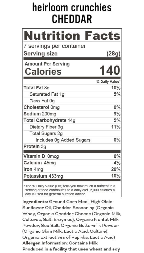 Product image of Pipcorn Heirloom Crunchies Cheddar Bags Baked Cheese Snack Organic Non-GMO Heirloom Corn No Artificial