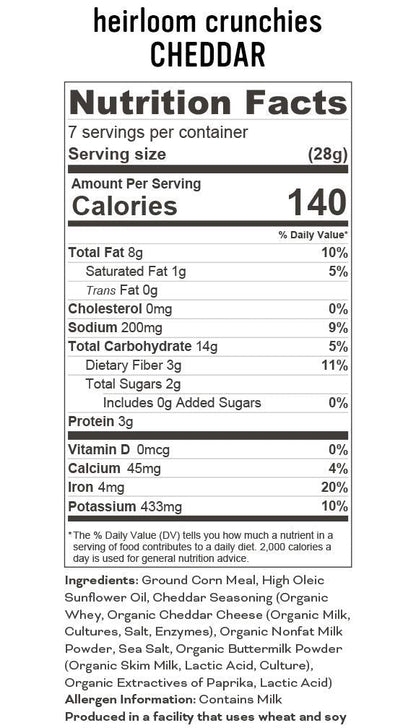 Product image of Pipcorn Heirloom Crunchies Cheddar Bags Baked Cheese Snack Organic Non-GMO Heirloom Corn No Artificial