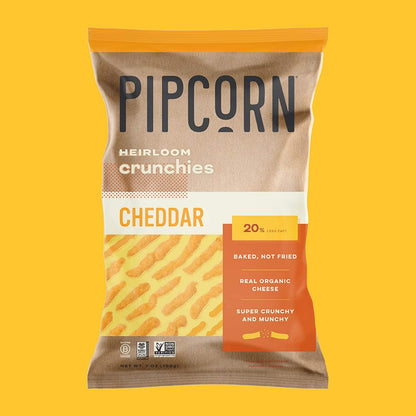 Product image of Pipcorn Heirloom Crunchies Cheddar Bags Baked Cheese Snack Organic Non-GMO Heirloom Corn No Artificial