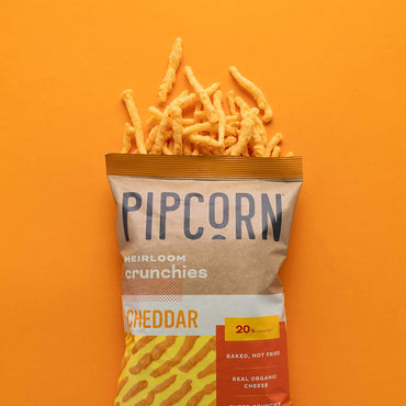 Product image of Pipcorn Heirloom Crunchies Cheddar Bags Baked Cheese Snack Organic Non-GMO Heirloom Corn No Artificial