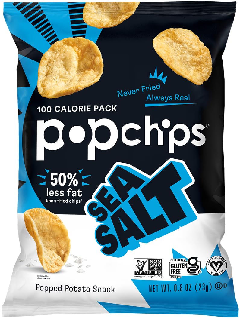 Product image of Popchips Potato Chips Sea Salt Single Serve Bags Low-Calorie Gluten Free Non-GMO Vegan Kosher Friendly 100