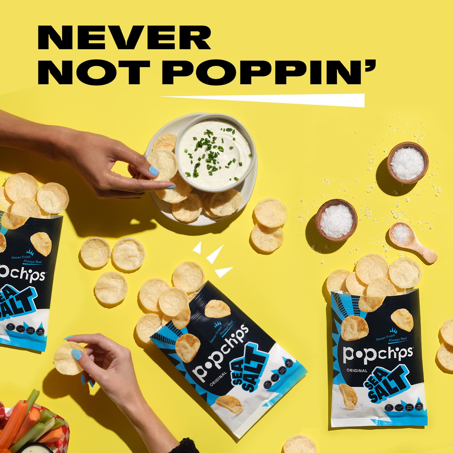 Product image of Popchips Potato Chips Sea Salt Single Serve Bags Low-Calorie Gluten Free Non-GMO Vegan Kosher Friendly 100