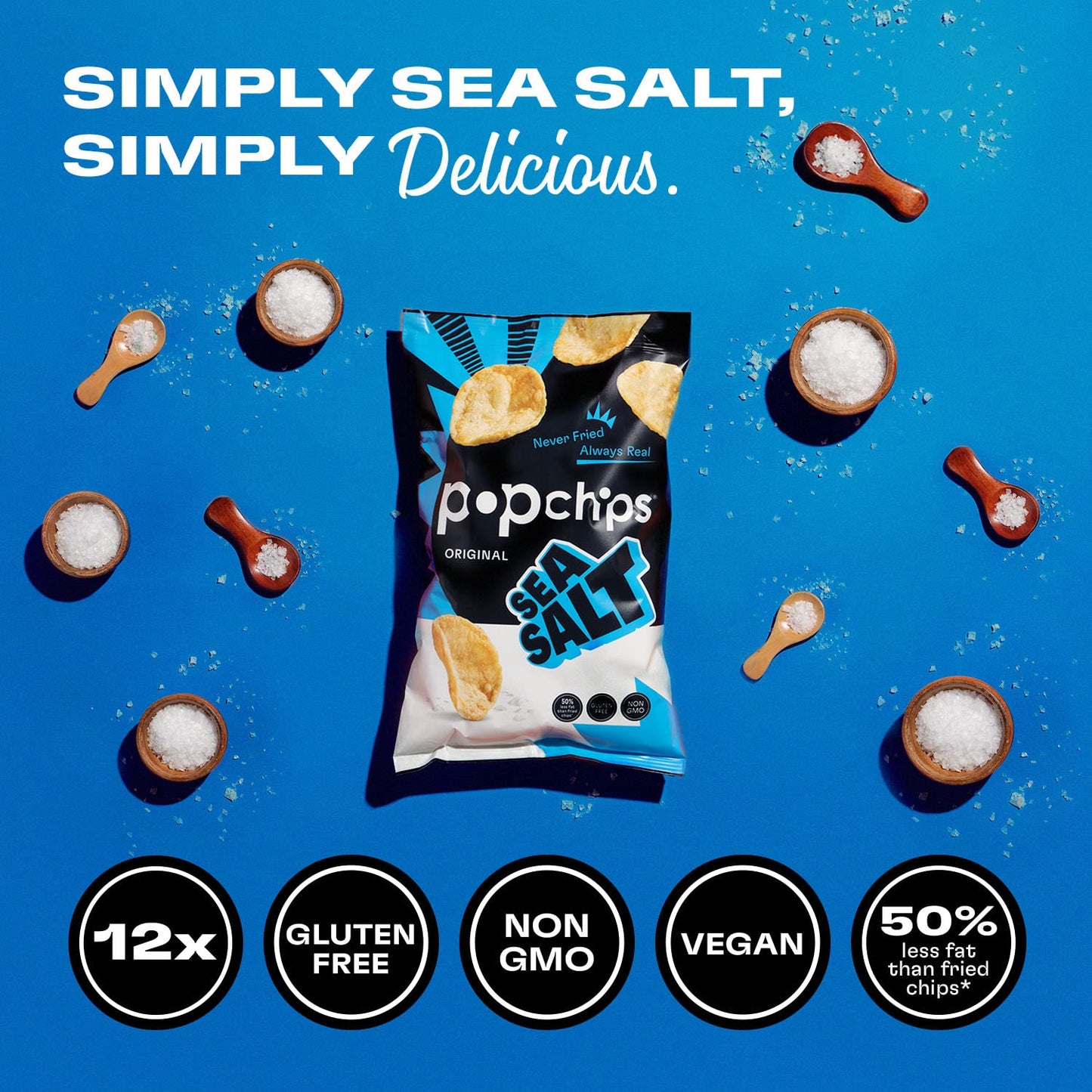 Product image of Popchips Potato Chips Sea Salt Single Serve Bags Low-Calorie Gluten Free Non-GMO Vegan Kosher Friendly 100