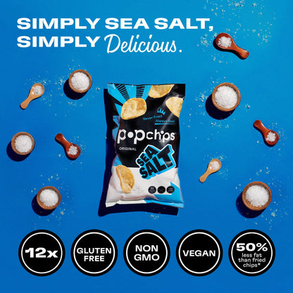 Product image of Popchips Potato Chips Sea Salt Single Serve Bags Low-Calorie Gluten Free Non-GMO Vegan Kosher Friendly 100