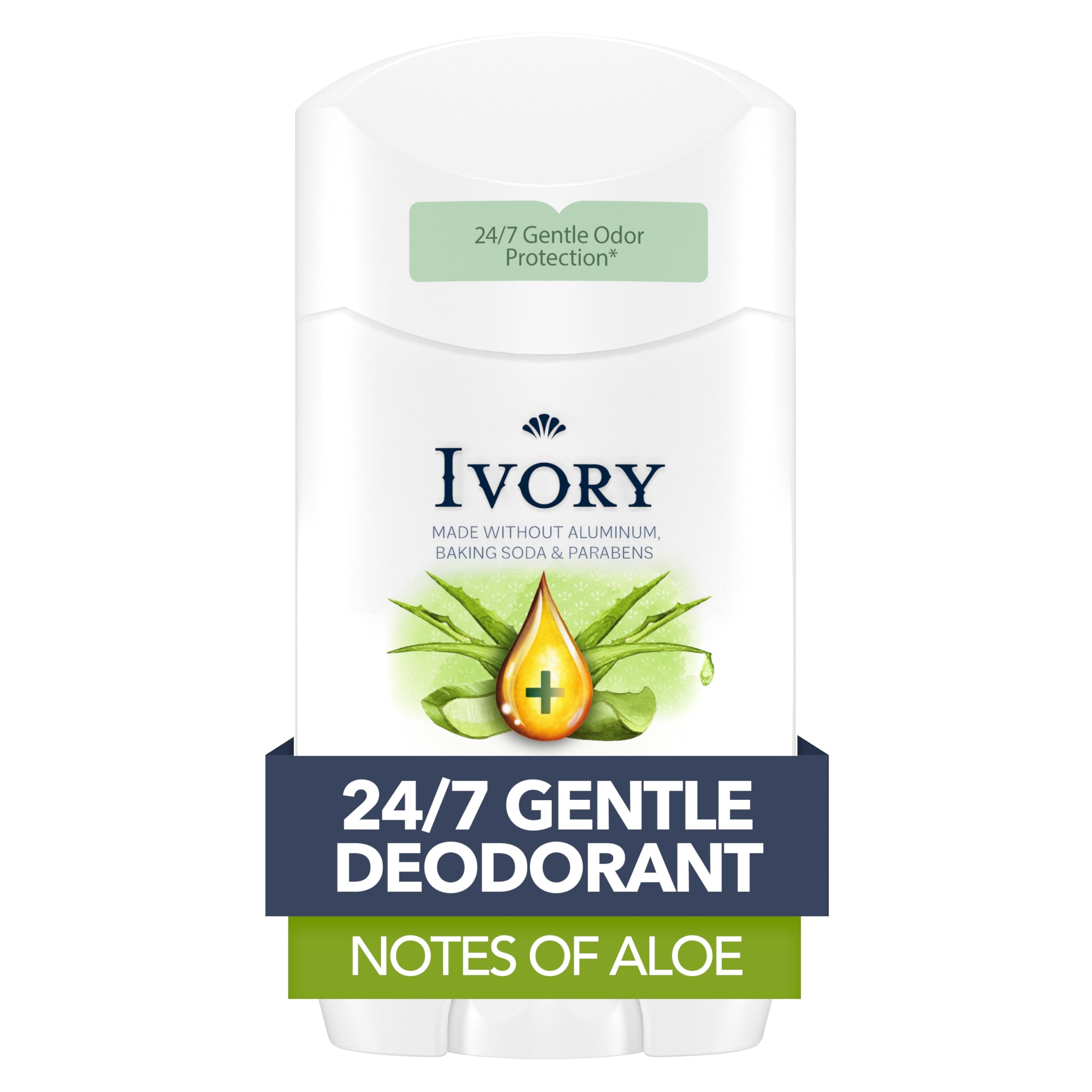 Product image of Ivory Aluminum Free Deodorant Notes of Aloe 24hr Gentle Deodorant Dermatologist Tested Baking Soda Free