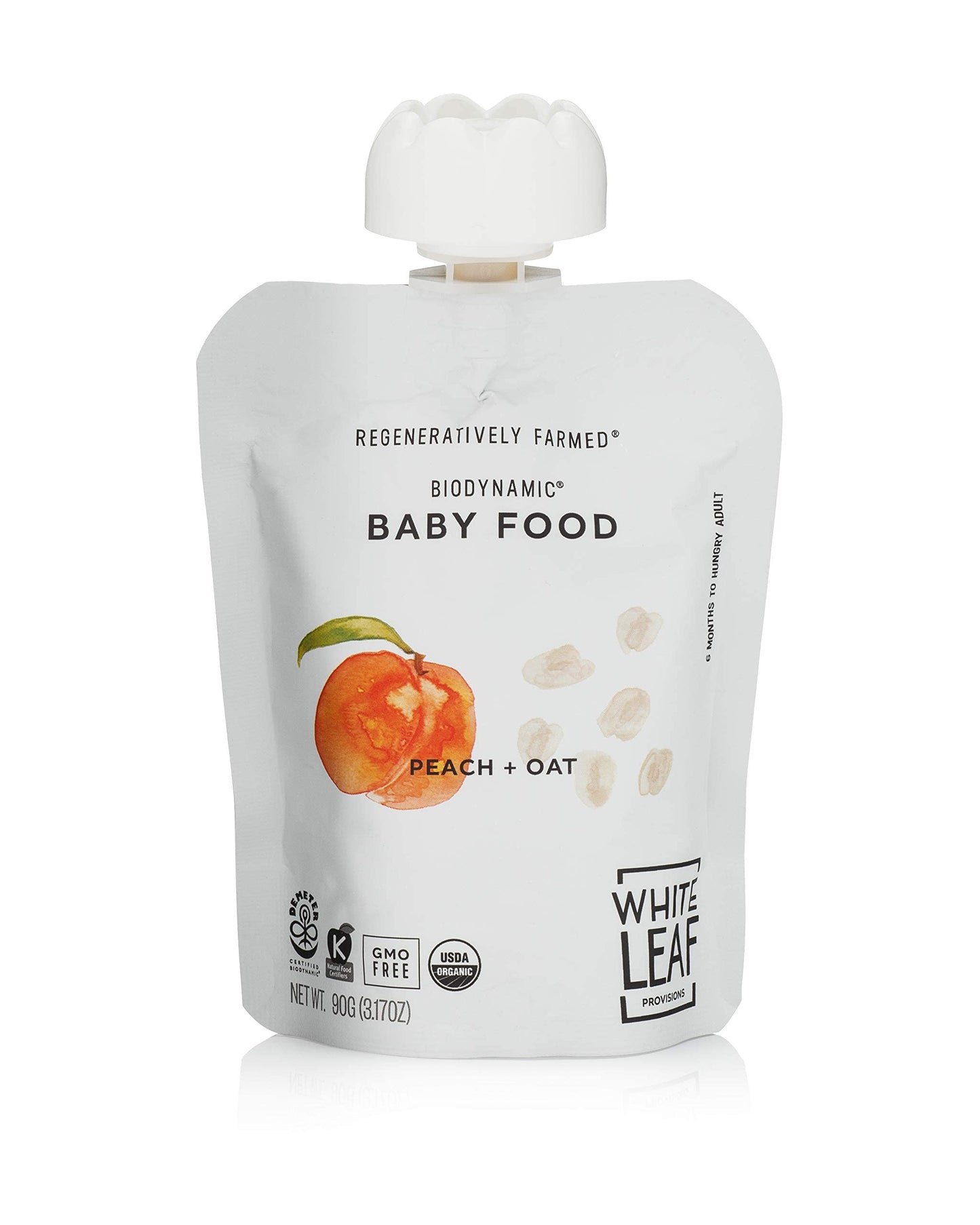 Product image of White Leaf Provisions Biodynamic and Organic Baby Food Peach + Oat Unsweetened Puree Squeezable Baby Food