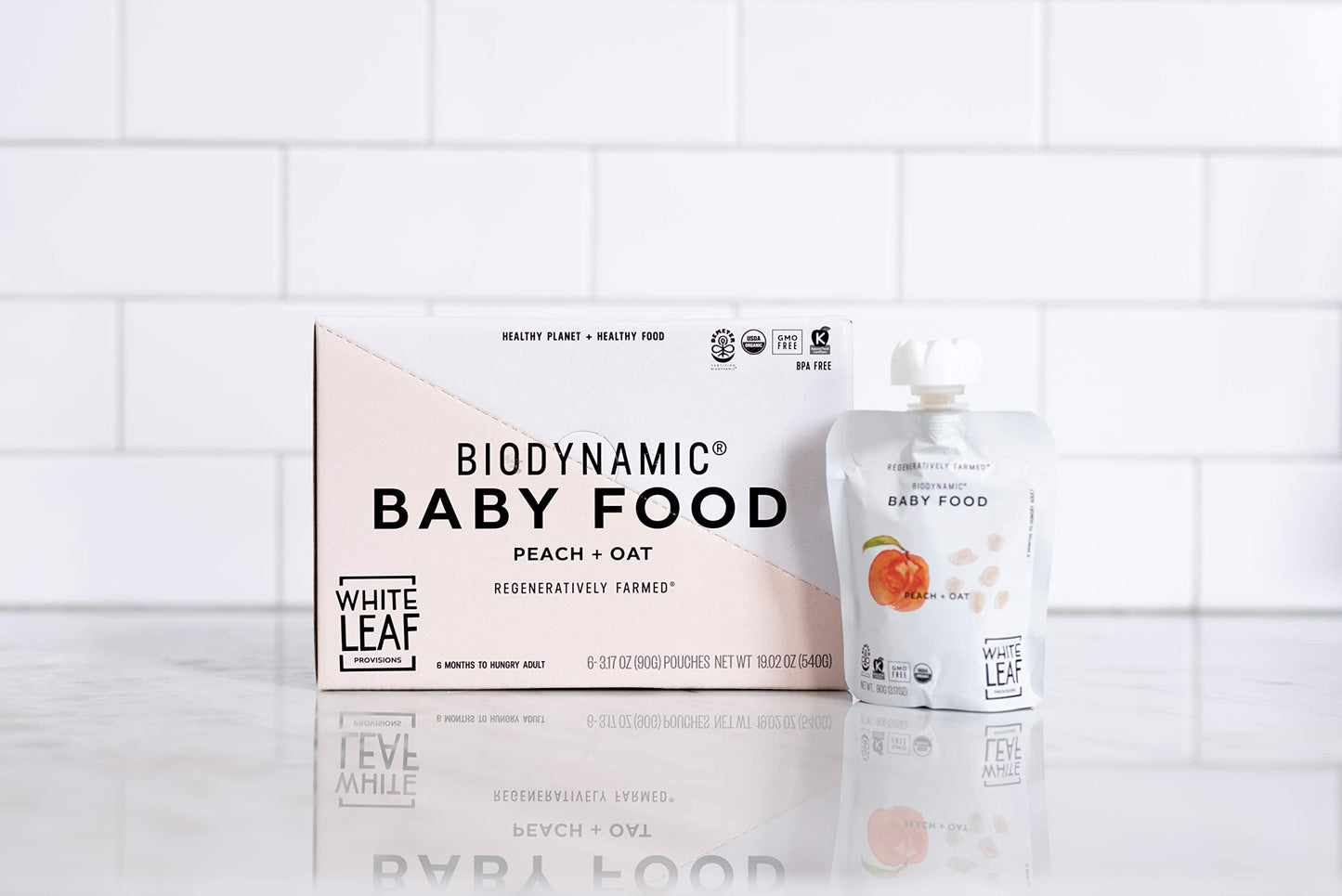 Product image of White Leaf Provisions Biodynamic and Organic Baby Food Peach + Oat Unsweetened Puree Squeezable Baby Food