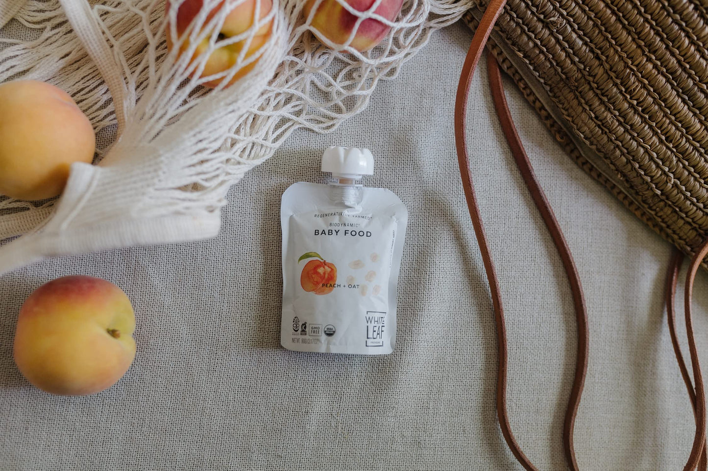 Product image of White Leaf Provisions Biodynamic and Organic Baby Food Peach + Oat Unsweetened Puree Squeezable Baby Food