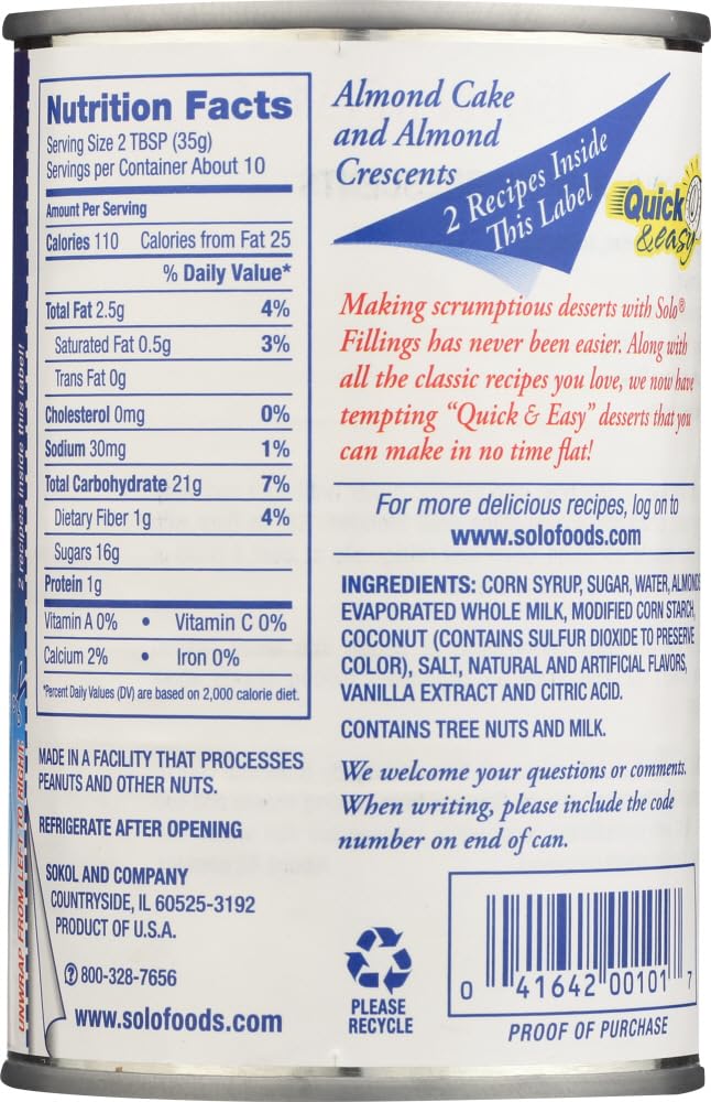 Product image of Solo Foods Almond Cake and Pastry Filling 12.5 oz 12.5 oz Pack of 6