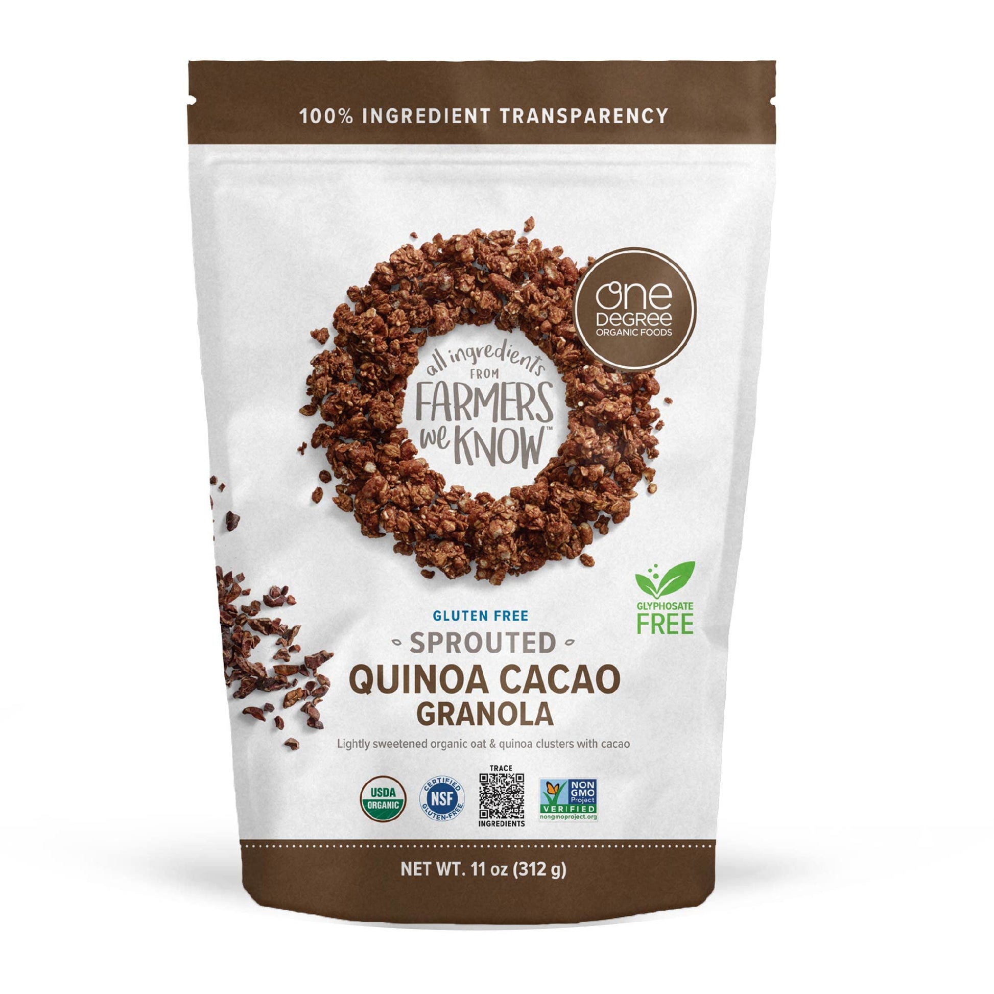 Product image of One Degree Organic Foods Sprouted Oat Quinoa Cacao Granola Gluten Free Vegan USDA Organic 11 oz 11 oz Pack
