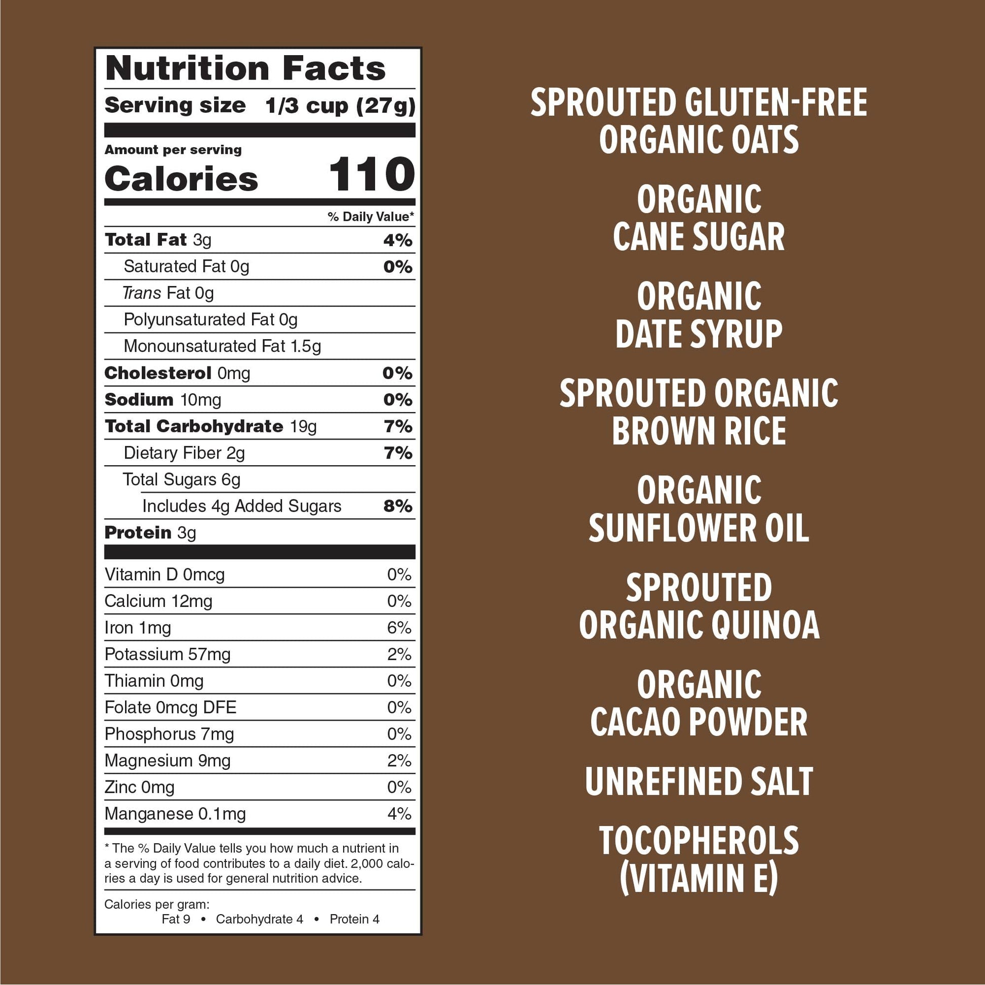 Product image of One Degree Organic Foods Sprouted Oat Quinoa Cacao Granola Gluten Free Vegan USDA Organic 11 oz 11 oz Pack