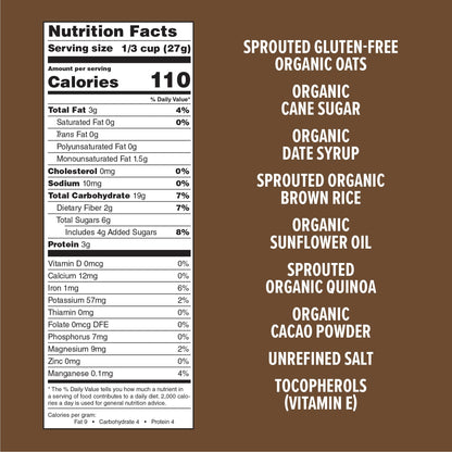 Product image of One Degree Organic Foods Sprouted Oat Quinoa Cacao Granola Gluten Free Vegan USDA Organic 11 oz 11 oz Pack