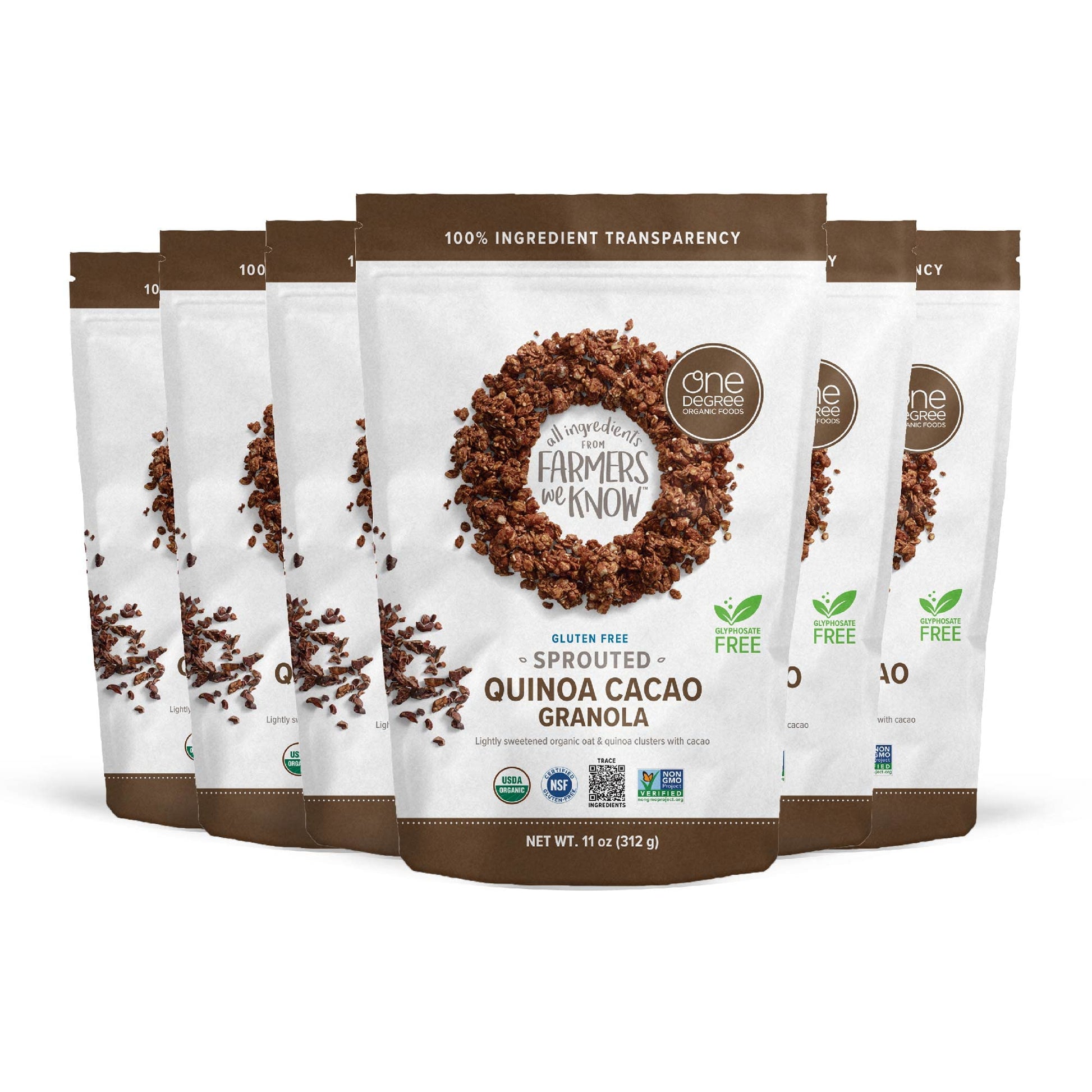 Product image of One Degree Organic Foods Sprouted Oat Quinoa Cacao Granola Gluten Free Vegan USDA Organic 11 oz 11 oz Pack