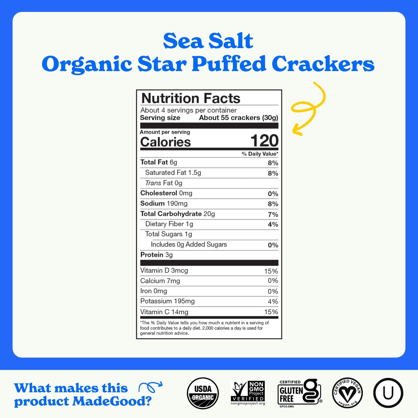 Product image of MadeGood Sea Salt Star Puffed Crackers Organic Snacks Pouch 4.26 oz 4.26 oz