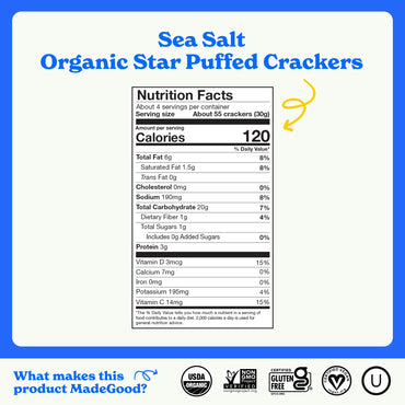 Product image of MadeGood Sea Salt Star Puffed Crackers Organic Snacks Pouch 4.26 oz 4.26 oz