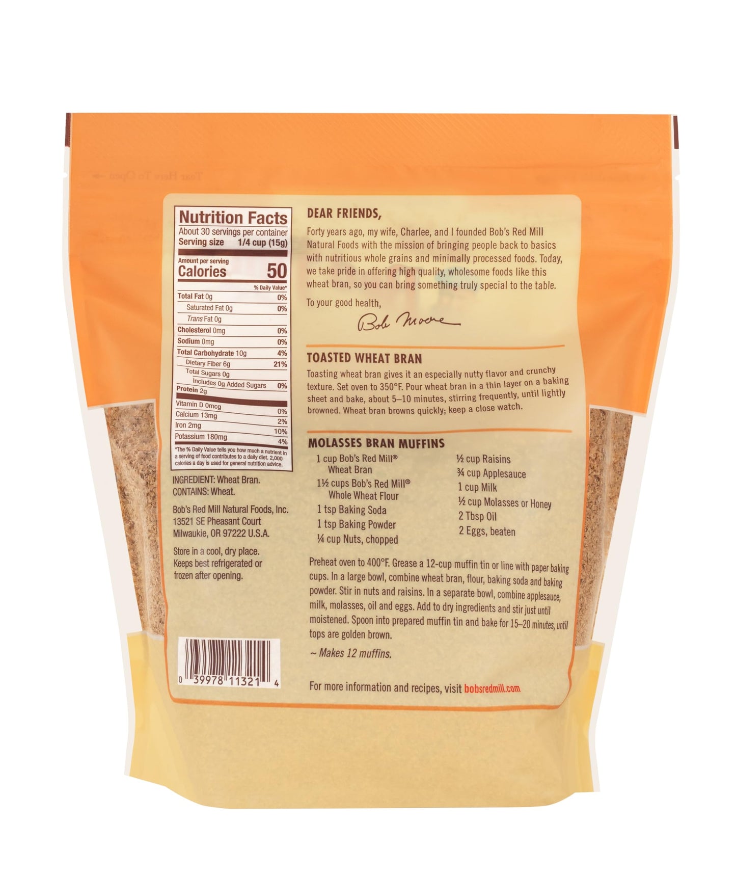 Product image of Bob's Red Mill Wheat Bran Non GMO Vegan Kosher 16 oz 16 oz Pack of 4